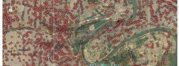 Ogmi puntino rosso indica un'autobomba esplosa in Baghdad dal 2003.